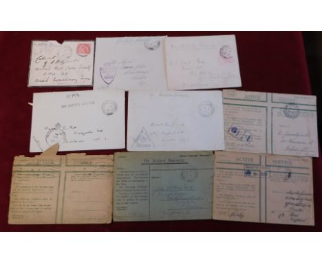 Great Britain WWI and WWII 4x On Active Service official envelopes and 5x envelopes marked on Active Service cancelled with A
