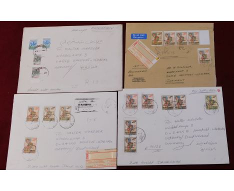 Iraq 1997 4x A5 size philatelic envelopes cancelled AL - Mansur posted registered to Ulzburg Germany SG 2019-2020 and 2023-20