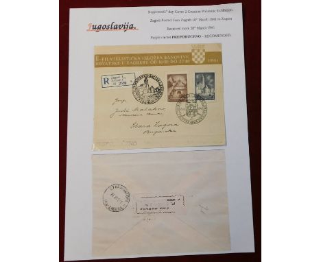 Yugoslavia 1941 registered airmail commemorative envelope for the 1941 2nd Croatian philatelic exhibition cancelled 16.3.1941