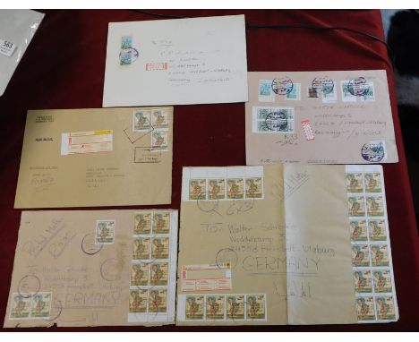 Iraq 1997-98 5x large format philatelic envelopes posted, registered Baghdad to&nbsp;Henstedt-Ulzburg Germany cancelled Baghd