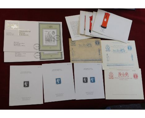 Great Britain 1980-90 Philatelic Exhibition group 2x London 1980 FDC, set of 4 unused post box envelopes, 3x stamp world Lond