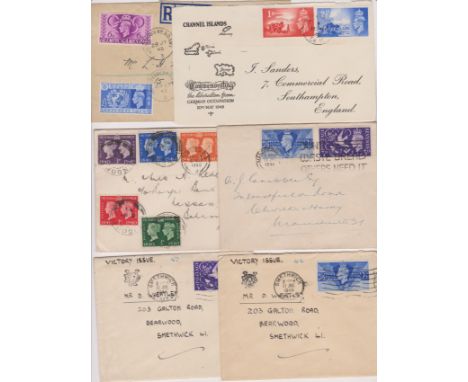 Great Britain 1937-1946 George VI 6x envelopes cancelled on 1st day of issue, Centenary of postage stamps Peace x3, Liberatio