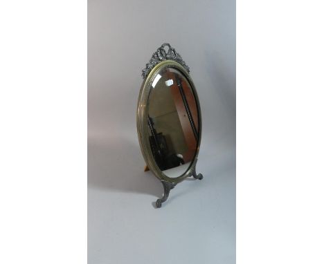 An Edwardian Oval Silver Plate Framed Easel Back Mirror, 47cm High 