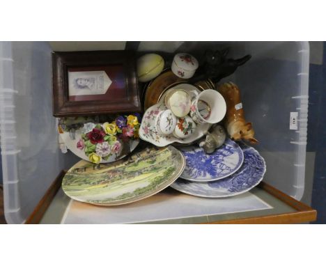 A Box Containing Various Decorated Plates, Trinket Boxes, Animal Ornament etc 