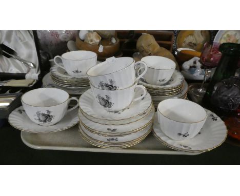 A Tray of Tea and Dinnerwares to Include Royal Worcester Mansfield and Monochrome Fruit Pattern 