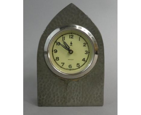 A Mid 20th Century Pewter Cased Lancet Mantle Clock by Anker, 12cm High, Working Order 