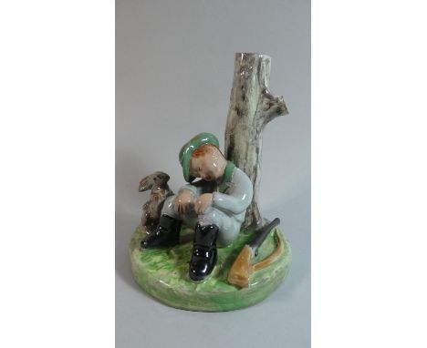 An Austrian Glazed Ceramic Study of Sleeping Boy Hunter Beside Tree with Rabbit at Foot by Keremos 