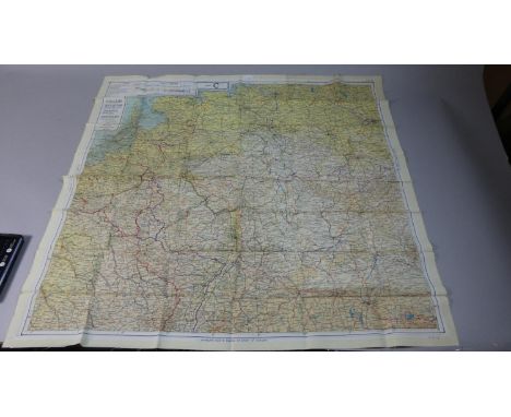 A Printed Ordnance Survey Map on Silk of Europe, Holland, Belgium, France and Germany 