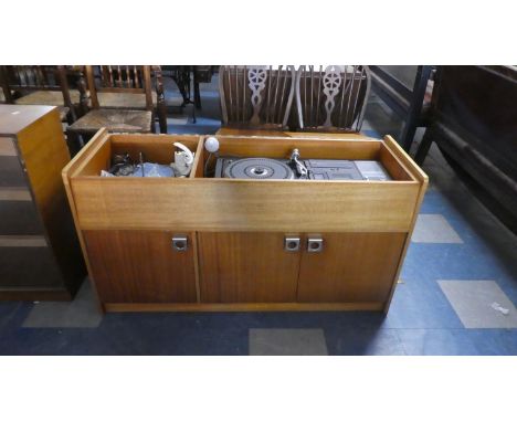 A 1970's Music Cabinet with Original Garrard Model 210 Record Player and Later Bush Arena Hifi Audio System, 120cm Wide 