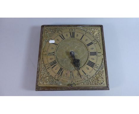 A Brass Long Cased Clock Dial Mounted on Wooden Plinth and with Replacement Battery, Mechanism Inscribed Richard Houton, Over