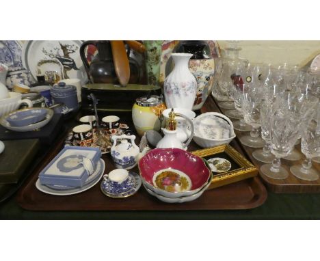 A Tray of Ceramics to Include Wedgwood Angela Pattern Vases, Trinket Dishes and Perfume Atomiser, Continental China, Wedgwood