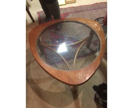 Retro 1960's wooden table with glass top Approx 76cm diameter 44cm high