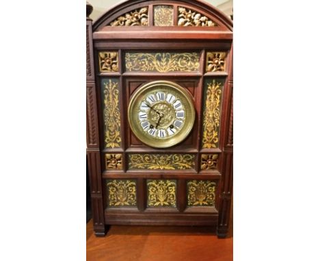 French mantel clock (with independent shelf), enamel face, key present, vendor states in working order (Stag Auctions offer a