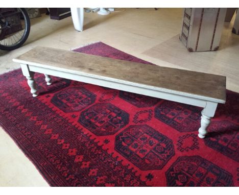 Late 19th century oak bench, part painted. 147 cm long, 29 cm wide, 35 cm high