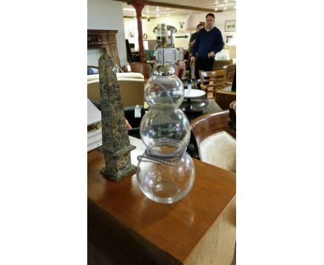 Single glass lamp base, graduated spheres, PAT tested Nov 2015, 54cm to top of light fitting. Used at Calcot Manor