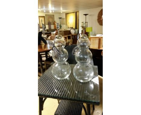 Pair of glass lamp bases, graduated spheres, PAT tested Nov 2015, 54cm to top of light fitting. Used in Calcot Manor