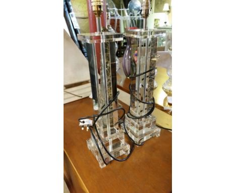 Pair of very good heavy glass column lamp bases, PAT tested Nov 2015, used in Calcot Manor. 45 cm high to top of glass, 13 cm