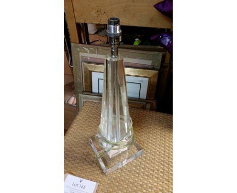 Tall glass pyramid lamp base, heavy, 37cm to top of glass base, 15 cm sq base. Used in Calcot Manor. PAT tested Nov 2015