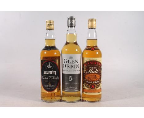 ST ANDREWS 8 year old pure malt Scotch whisky 40% abv. 70cl, THE INVERARITY blended Scotch whisky 40% abv. 70cl and GLEN ORRI
