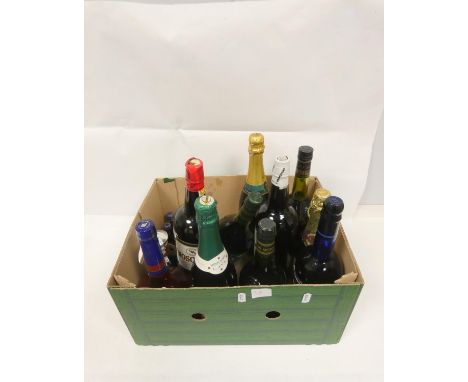 Selection of mixed alcohol to include Jacquart champagne 75cl 12.5% ABV, Moscatel 15% ABV 1L, Cava 75cl 11.5% ABV, Martell Co