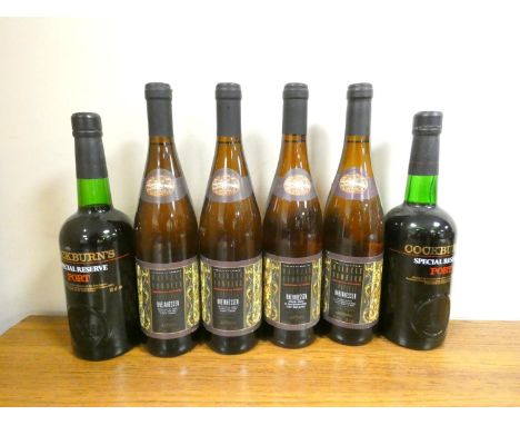 Six bottles of mixed alcohol to include four bottles of Mainzer Domherr white wine 9% ABV 75cl, and two bottles of Cockburn's