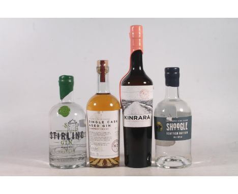 Four bottles of gin to include KINRARA cabernet sauvignon cask aged gin, bottle number 34/350, 57.2% abv. 70cl, KINRARA Caber