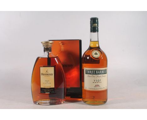 HENNESSY cognac 40% abv. 70cl boxed and THREE BARRELS VSOP French brandy 40% abv. 1litre. (2)
