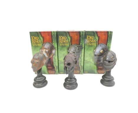Lord of the Rings. Sideshow Collectibles 1:4 scale boxed figurines on stands to include Orc Squinter Helm, Orc Hide Helm, and