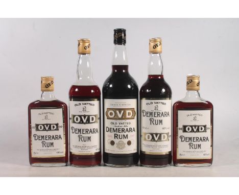 Five bottles of OVD Old Vatted Demerara rum 1 litre, 2x 70cl and 2x 35cl, each 40% abv. (5)