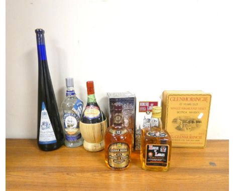 Six bottles of mixed alcohol to include Chivas Regal 12yr old blended Scotch whisky 43% abv. 75cl, Plymouth Gin 41.2% abv. 70