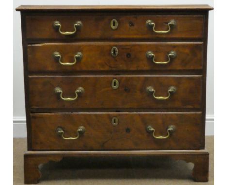 George III mahogany chest, four graduating drawers, shaped bracket supports, W80cm, H76cm, D48cm Condition Report Click here 
