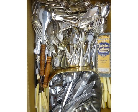 Assorted flatware including silver-plated King pattern, Fiddle pattern, some Viners Stainless steel flatware, other flatware 