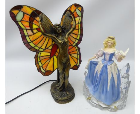 Crosa bronzed Tiffany style table lamp in the form of a winged maiden H40cm Franklin Mint 'Princess of the Ice Palace' cerami