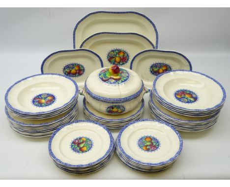 Spode Tudor pattern forty-seven piece dinner service comprising fifteen dinner plates, six side plates, eight soup bowls, thi