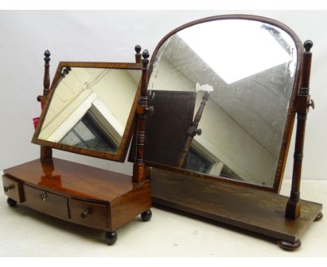 Victorian mahogany dressing table mirror, turned supports, bow front base with three drawers, H57cm x W52cm & Victorian mahog