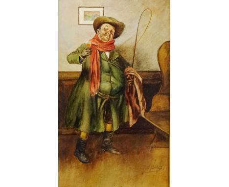'A Connoisseur' - portrait of a Coachman, early 20th century watercolour signed E Isaacs 30cm x 18cm Condition Report Click h