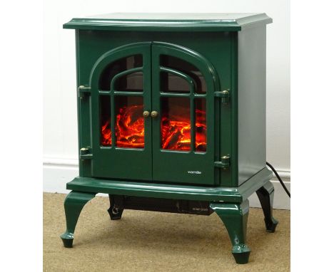 Warmlite log effect stove heater, green finish, W47cm, H60cm (This item is PAT tested - 5 day warranty from date of sale) Con