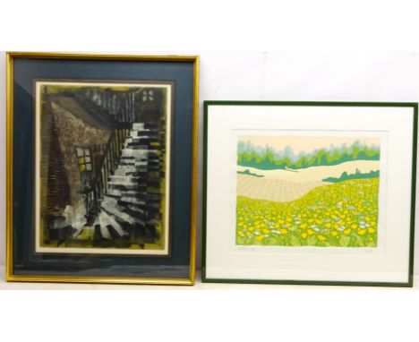 'Buttercups', limited edition screen print No.34/55 signed by Dorothy Bart (British 20th/21st century) 40cm x 50cmv and Stair