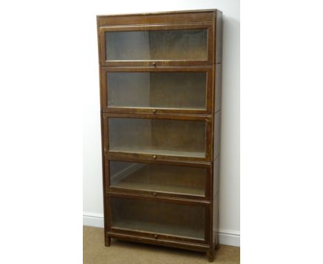 Early 20th century 'Globe Wernicke' style oak stacking library bookcase, five glazed compartments, W87cm, H179cm, D25cm Condi