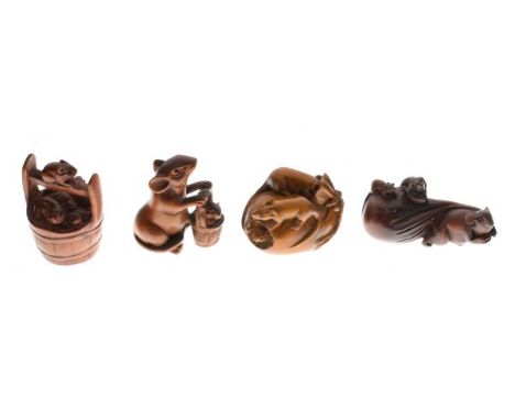 Four assorted 20th Century Japanese boxwood netsuke, each featuring mice or rats (4)  