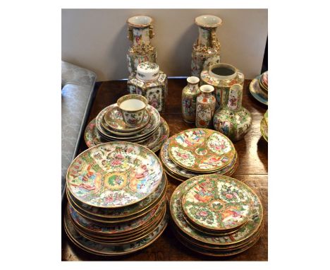 Quantity of Cantonese enamel plates, vases etc  