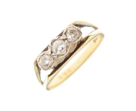 18ct gold and three stone diamond ring, size J½, 3.9g gross approx  