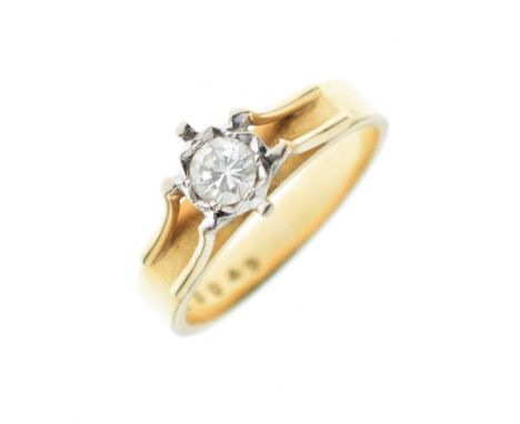 Yellow metal and single stone diamond ring, stamped 18ct, size O, 5g gross approx  