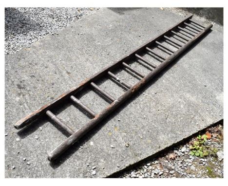 Antique wooden orchard ladder of 13-rung design, 315cm high  