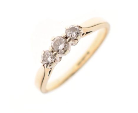 9ct gold and three stone diamond ring, size M, 2.3g gross approx  