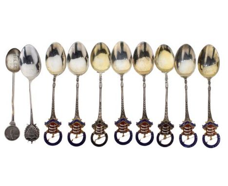 Golfing Interest - Six George V silver teaspoons with enamel decoration 'New Hammer Hill Golf Club' Birmingham 1928, together