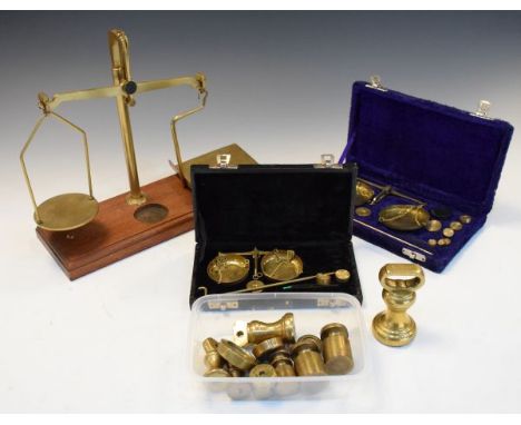 Set of lacquered brass GPO postal scales by De Grave Short &amp; Co Ltd, together with assorted weights  