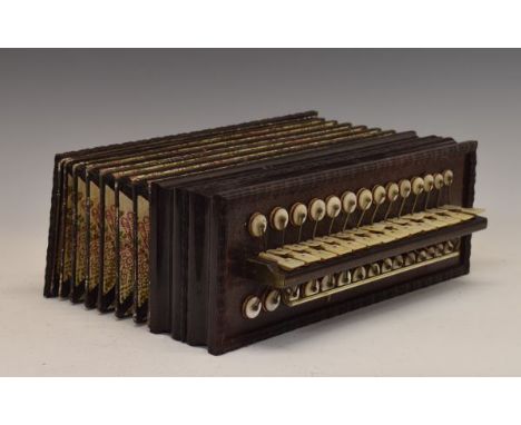 Late 19th Century rosewood cased 'Flutina' accordion, having twenty-nine circular mother-of-pearl keys and twenty-seven squar