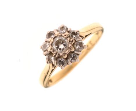 18ct gold and nine stone diamond cluster ring, size L½, 3.9g gross approx  