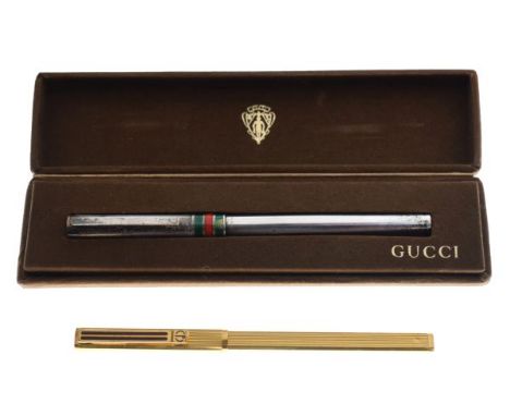 Gucci - Silver-plated and enamel ballpoint pen, the cap with enamel banding, stamped Gucci Italy, in Gucci box, together with